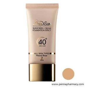 کرم ضد آفتاب رنگی بژ طبیعی با پوشش کرم پودری SPF40 مناسب پوست های چرب و حساس 30 میلی لیتر مدیسان MEDISUN 