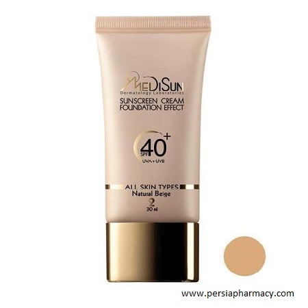 کرم ضد آفتاب رنگی (بژ طبیعی) با پوشش کرم پودری SPF40 مناسب انواع پوست 30 میلی لیتر مدیسان MEDISUN