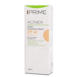 کرم ضدآفتاب رنگی فاقد چربی بژروشن Acnex Tinted SPF60  مناسب پوست چرب 40 میلی لیتری پریم Prime